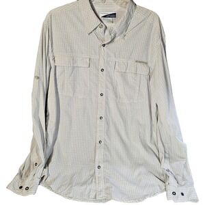 ExOfficio Mens Insect Shield Button Down Shirt Tan Plaid Hiking Ventilated Lrg